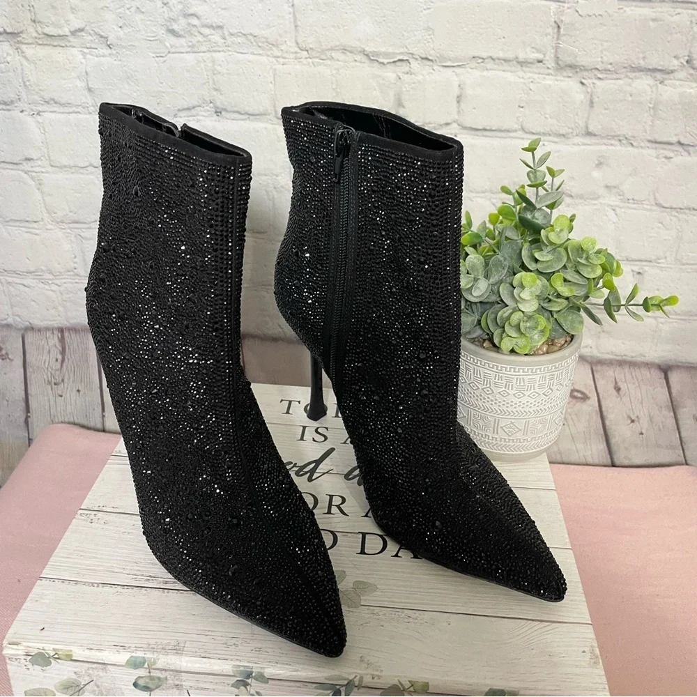 INC. Black Sequin Pointed Toe Stiletto Booty Shoes Size: 9M